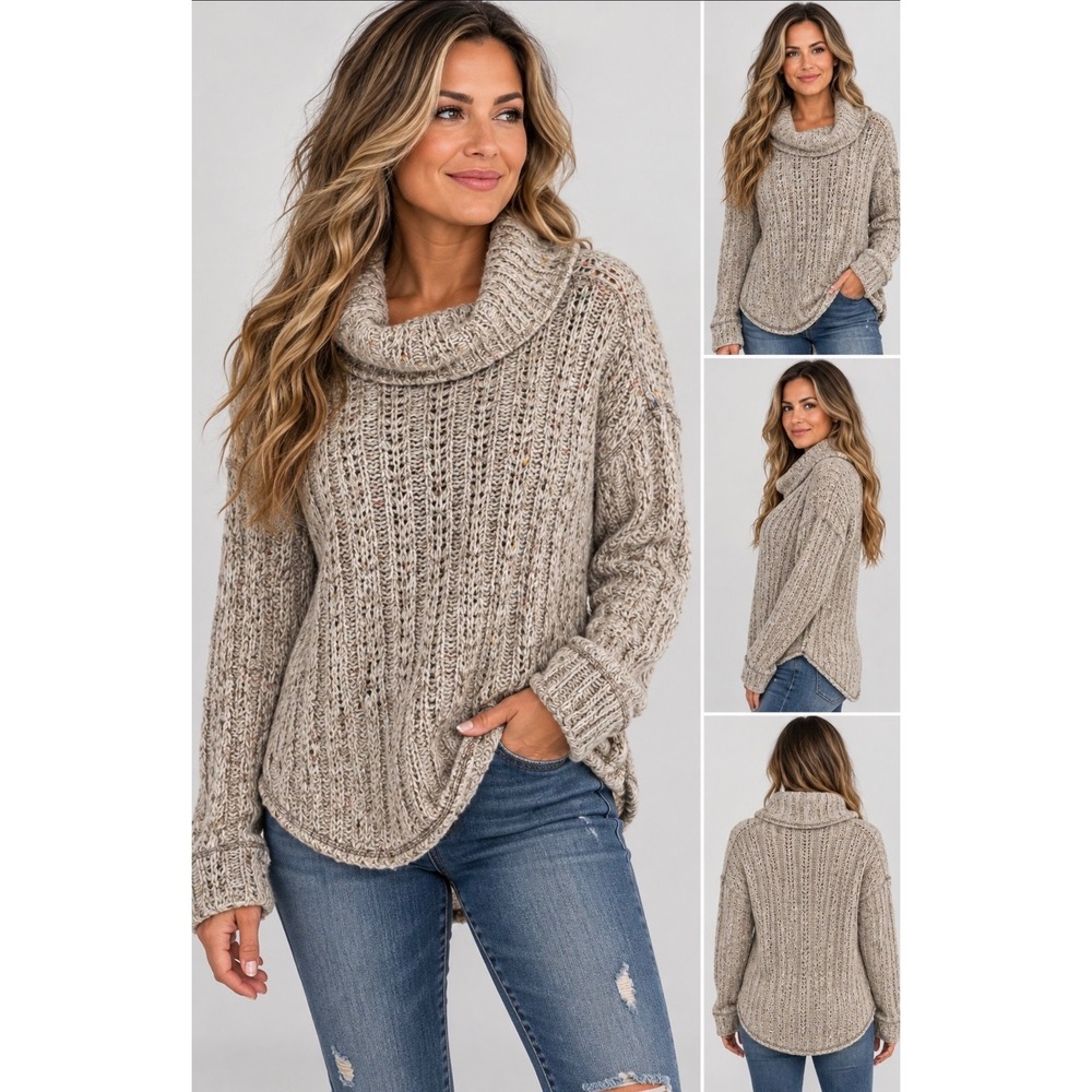 Threedots.com Cowl Neck Sweater Women S  Confetti Knit High-Low Pullover